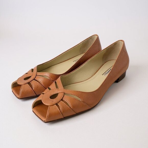 Via Spiga Women’s Size 9M Peep Toe Flats Metallic Copper Leather Low Heel - Picture 1 of 14